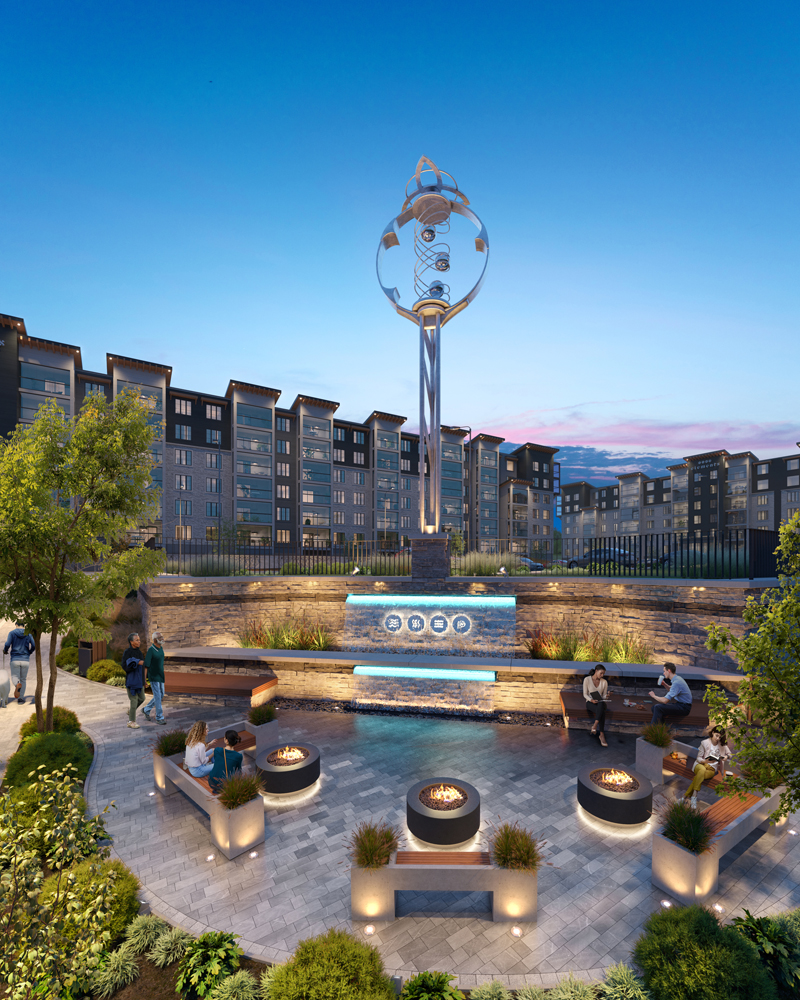 Pratt Homes Elements Condos Community Sculpture Waterfall Area